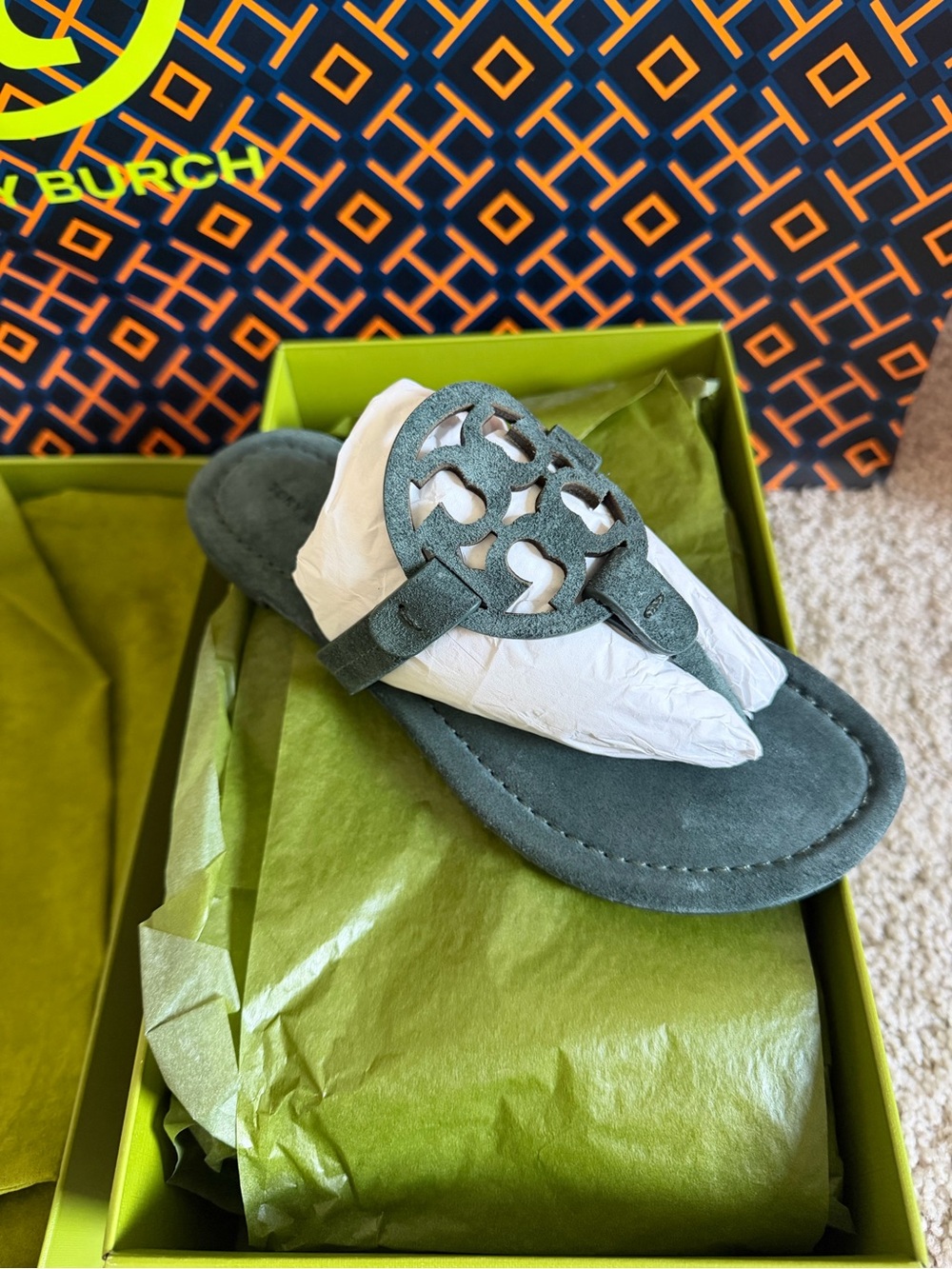 Tory Burch Miller Suede Sandals Warm Teal Size 5.5